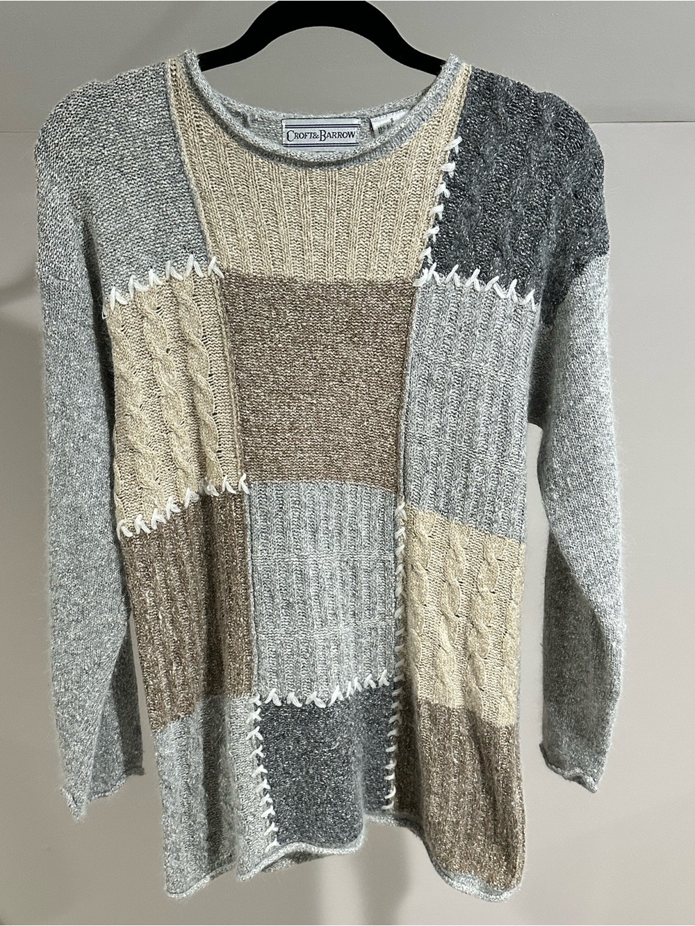 Croft & Barrow Silk Angora Blend Patchwork Knit Sweater